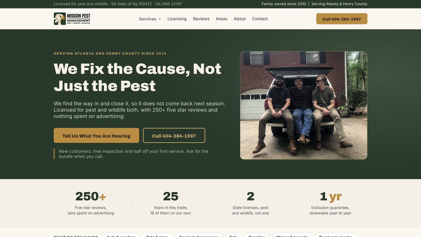 Homepage of Mission Pest Management