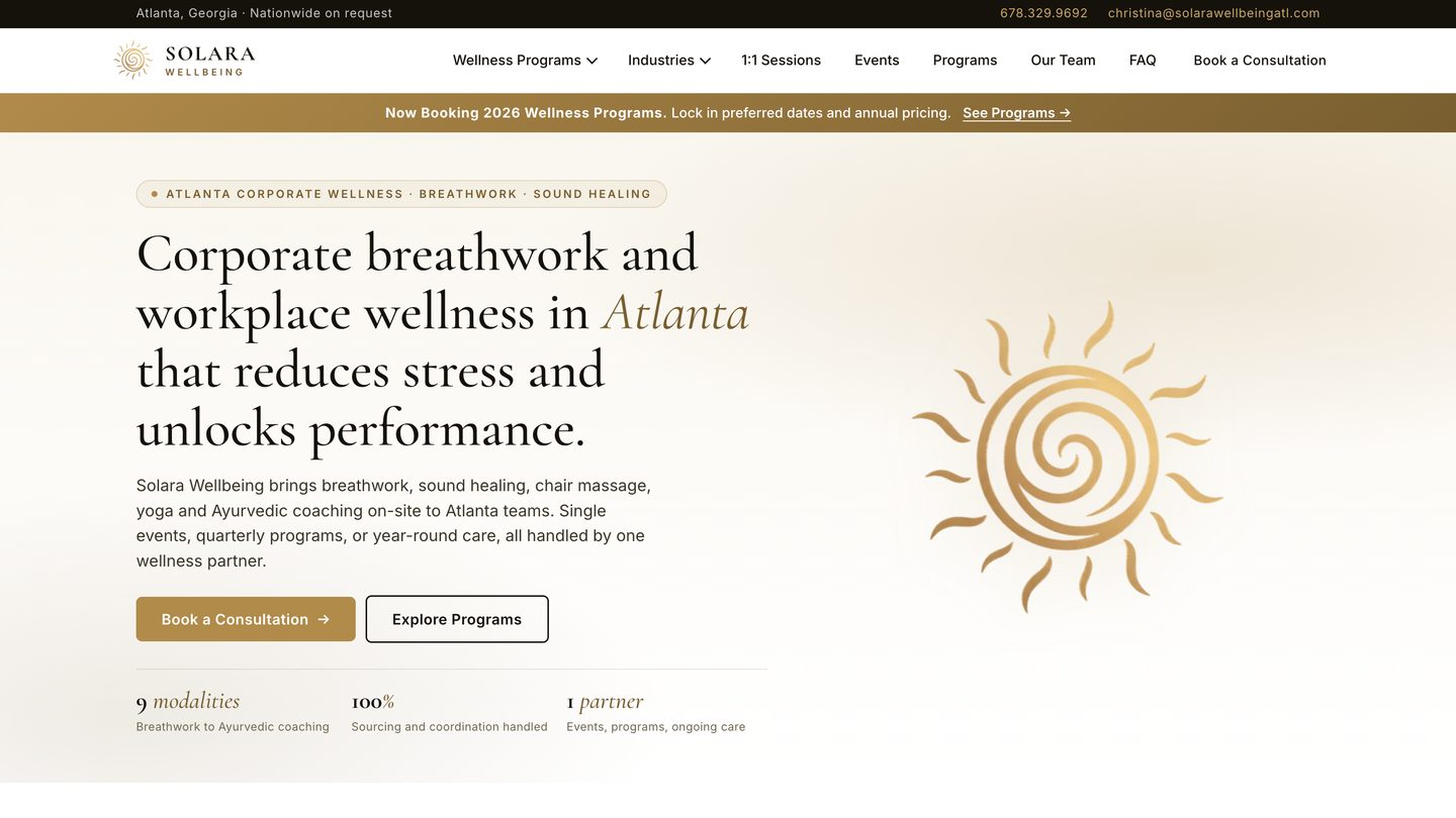 Homepage of Solara Wellbeing